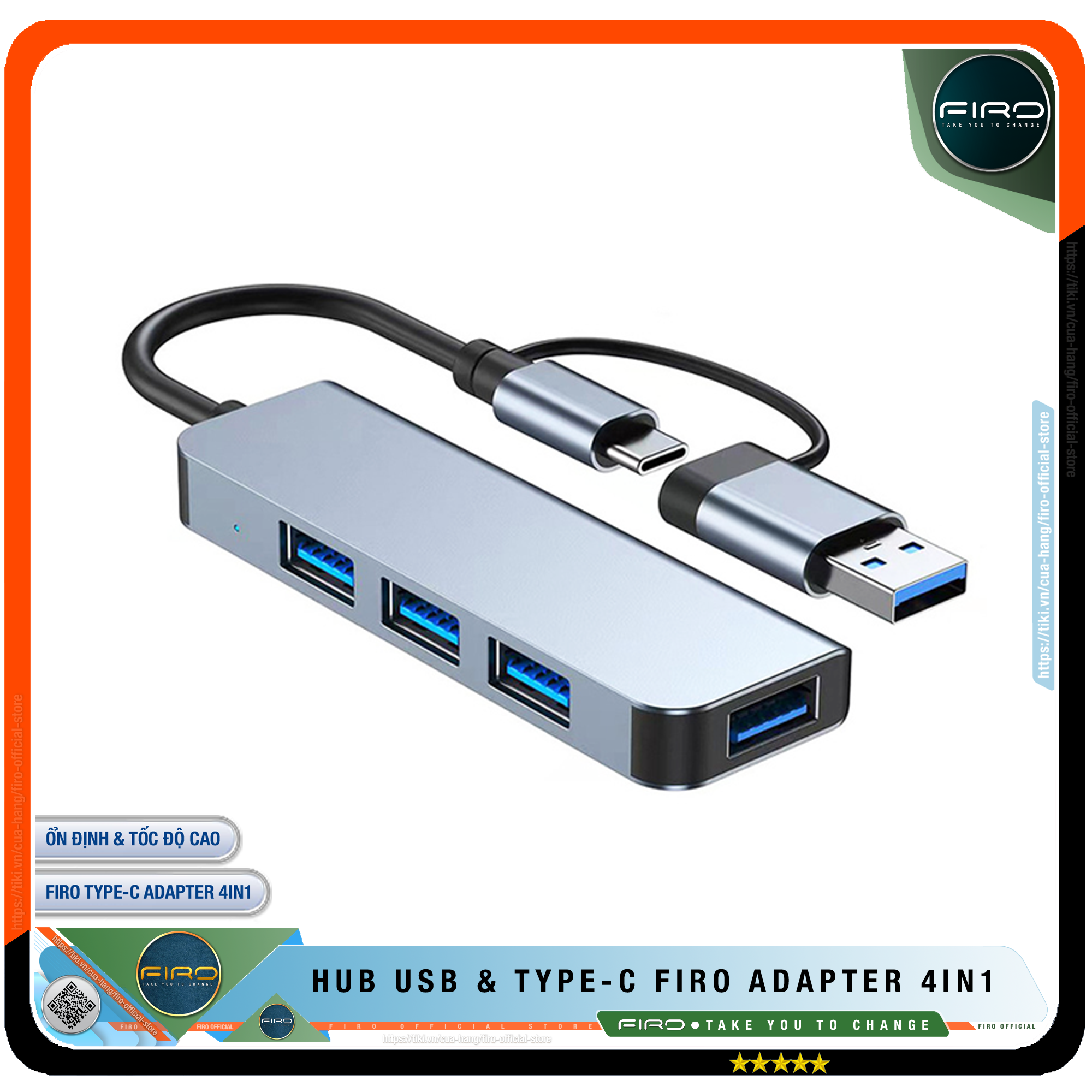 Hub USB 3.0 FIRO Và Hub Type C FIRO - Bộ Chia Cổng USB FIRO - HUB Chuyển Đổi Dành Cho Laptop, PC - Hỗ Trợ Sạc Pin, Kết Nối Đa Năng Ổ Cứng , Bàn Phím, Chuột, Máy In, Thiết Bị Ổ Chia USB - FIRO Type C Adapter 4in1 - Hàng Chính Hãng