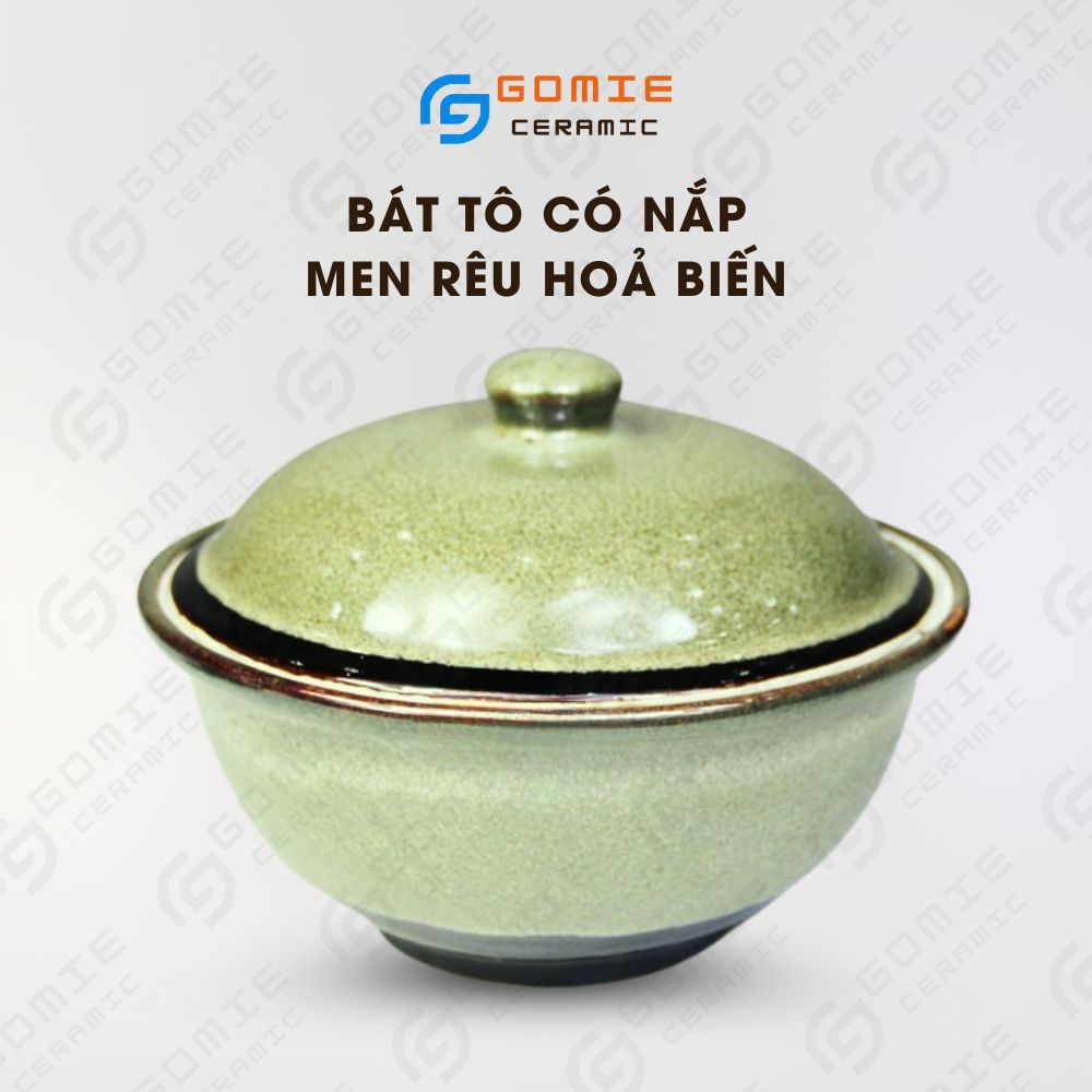 Bát Có Nắp Men Rêu 2 Size - Âu Cơm Không Quai Men Rêu