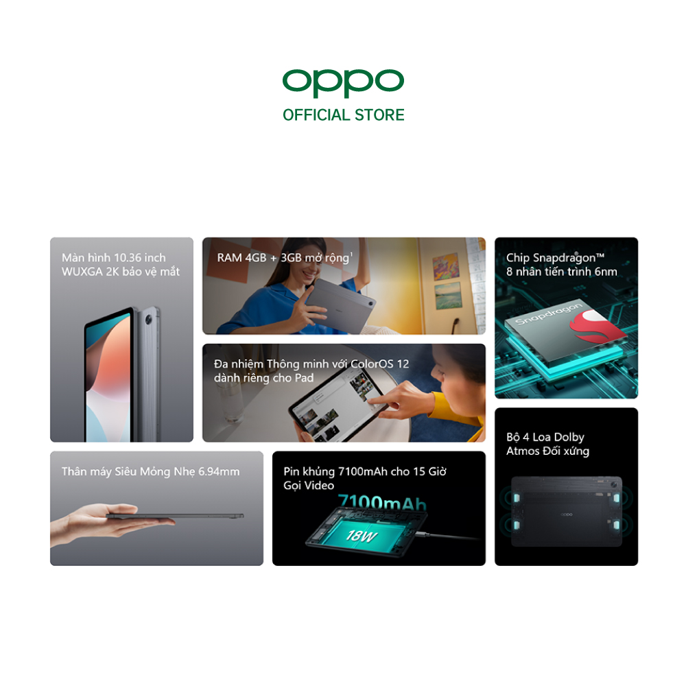 Máy Tính Bảng OPPO Pad Air (4GB/64GB) | Màn Hình 2K 1 tỷ Màu | Chip Snapdragon 680 | Hàng Chính Hãng