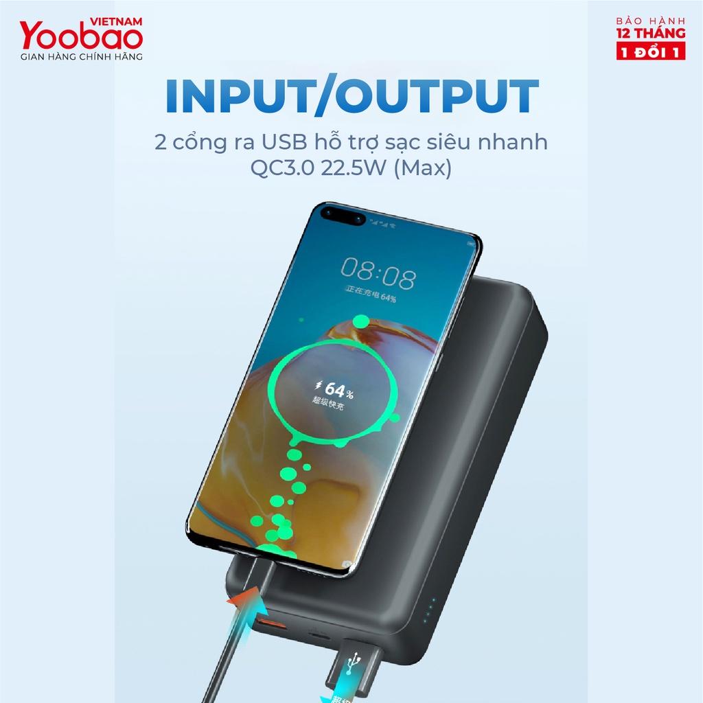 Pin sạc dự phòng 20000mAh D20Q Yoobao PD 20 Sạc nhanh công suất 22,5W- Dùng cho Iphone 11,12, Huawei - Hàng chính hãng