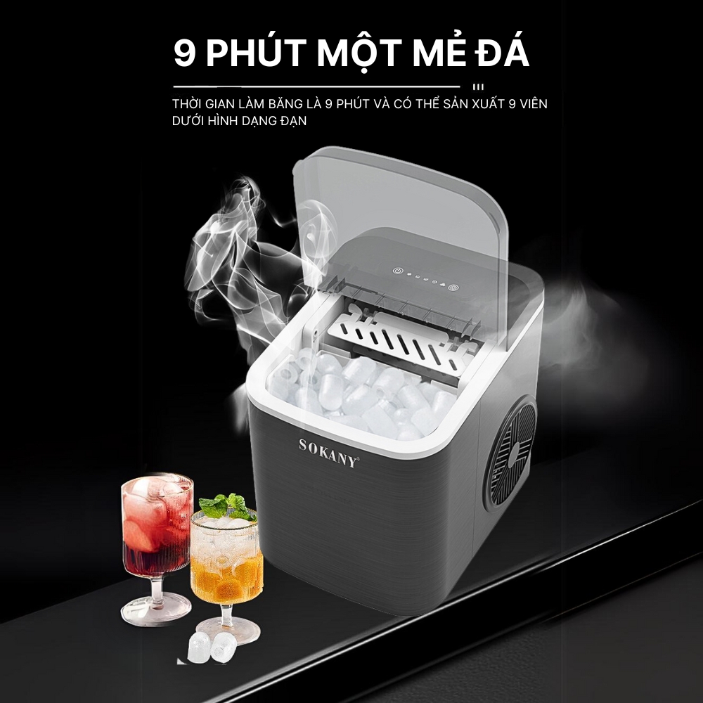 Máy làm đá tự động gia đình SOKANY làm đá nhanh trong vài phút, tiện dụng tiết kiệm điện - SK03038 - HÀNG CHÍNH HÃNG - DELIYA