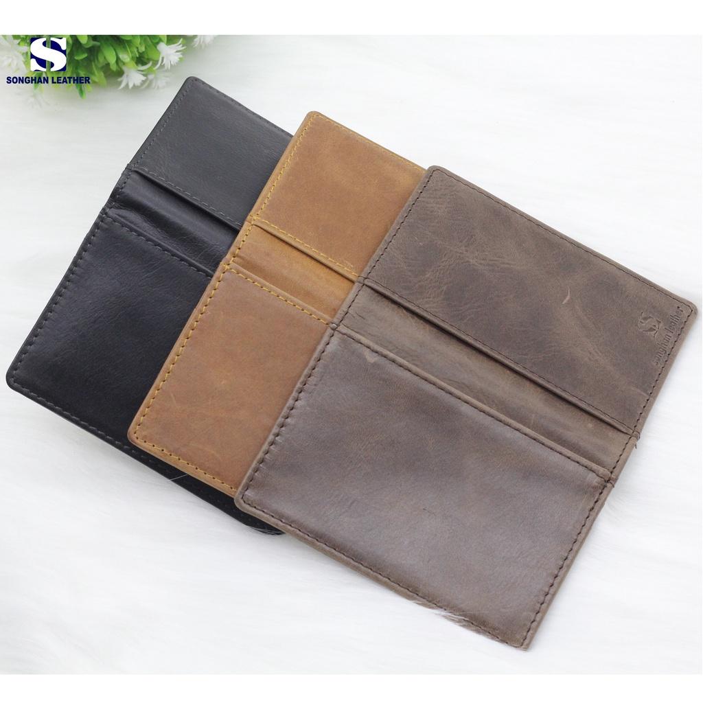 Ví Dựng Thẻ Card Holder Nam Nữ Da Bò Thật Cao Cấp Nhỏ Gọn Gập Đôi Nhiều Ngăn Songhan Leather WL02 BH 12 Tháng