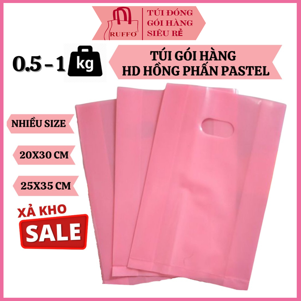 0,5kg - 1kg Túi Nilon Gói Hàng Hồng Pastel HD PE Hột Xoài - Túi Ni Lông Ruffo Hàng Đẹp Dẻo Dai