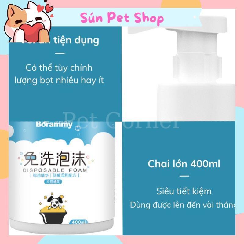 Sữa tắm khô cho chó mèo Borammy dạng bọt giúp khử mùi, diệt khuẩn và dưỡng lông (400ml)