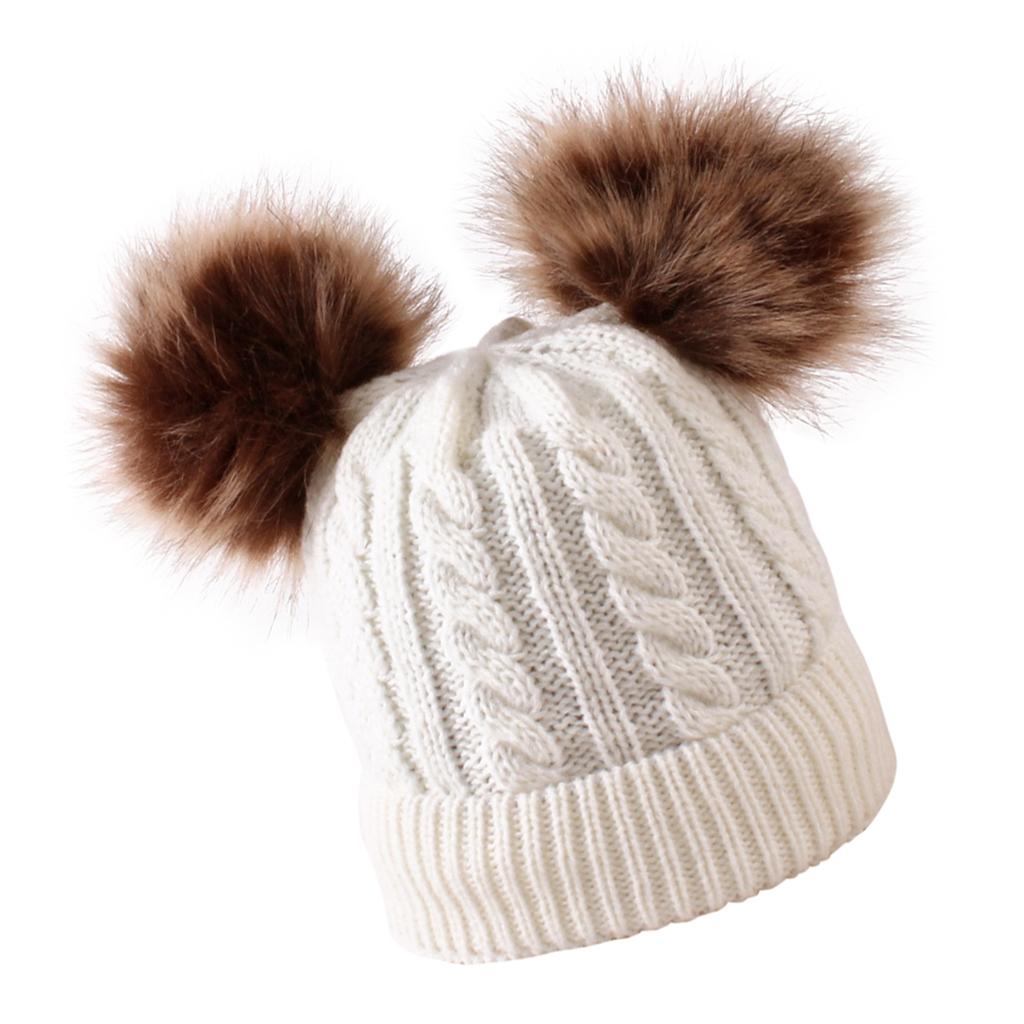 Baby Warm Knit Hat Infant Pom Pom Beanie Photography Fur Ski Cap White