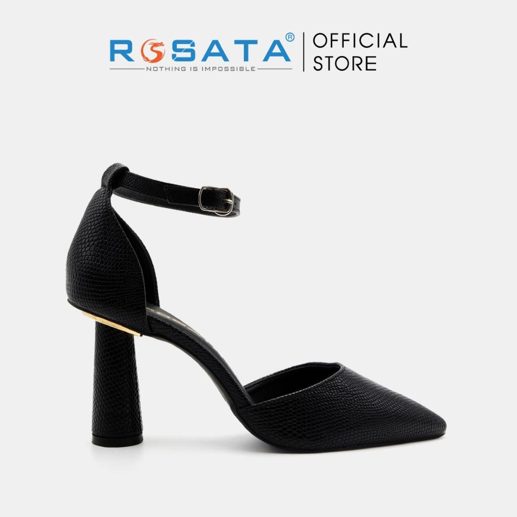 Giày cao gót nữ đế trụ 7 phân mũi nhọn quai hậu khóa cài ROSATA RO470 - Trắng