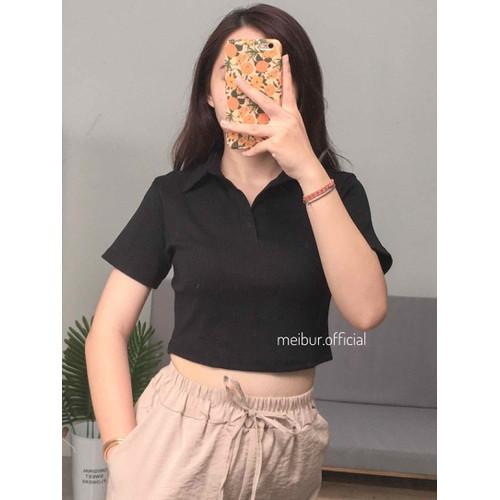 áo croptop nữ áo kiểu ngắn tay - áo croptop trễ vai tay ngắn form polo