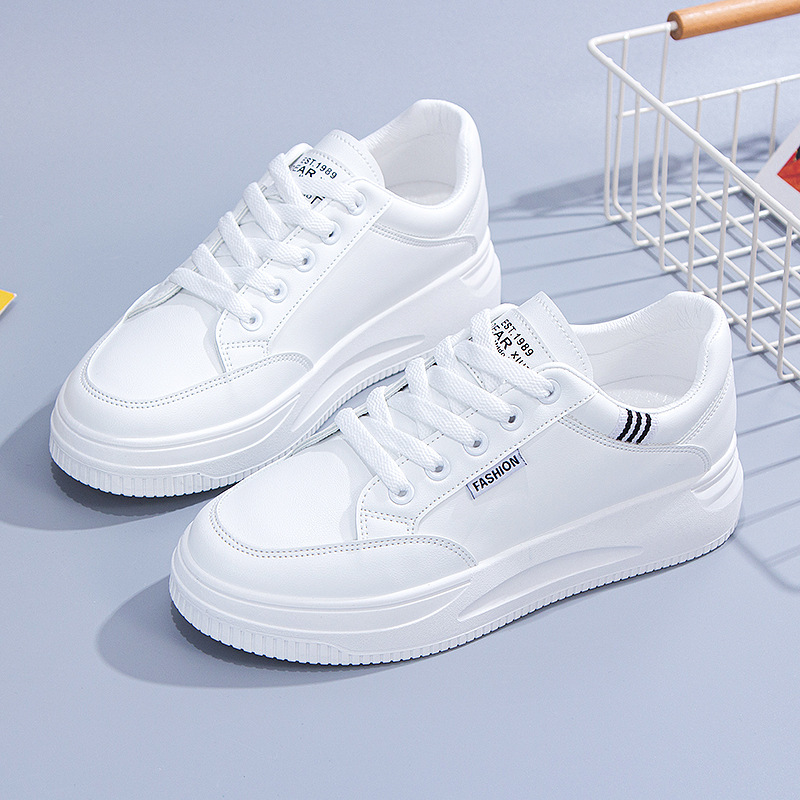 Giày thể thao nữ basic đế bằng cao 4cm êm chân đi học đi làm đi chơi đơn giản màu trắng sneaker