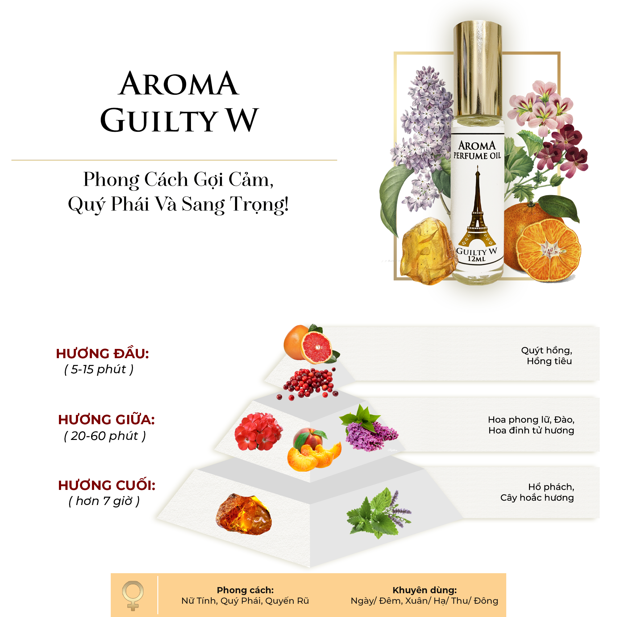 Aroma Guilty W – Tinh Dầu Nước Hoa Pháp Dạng Lăn 12ml