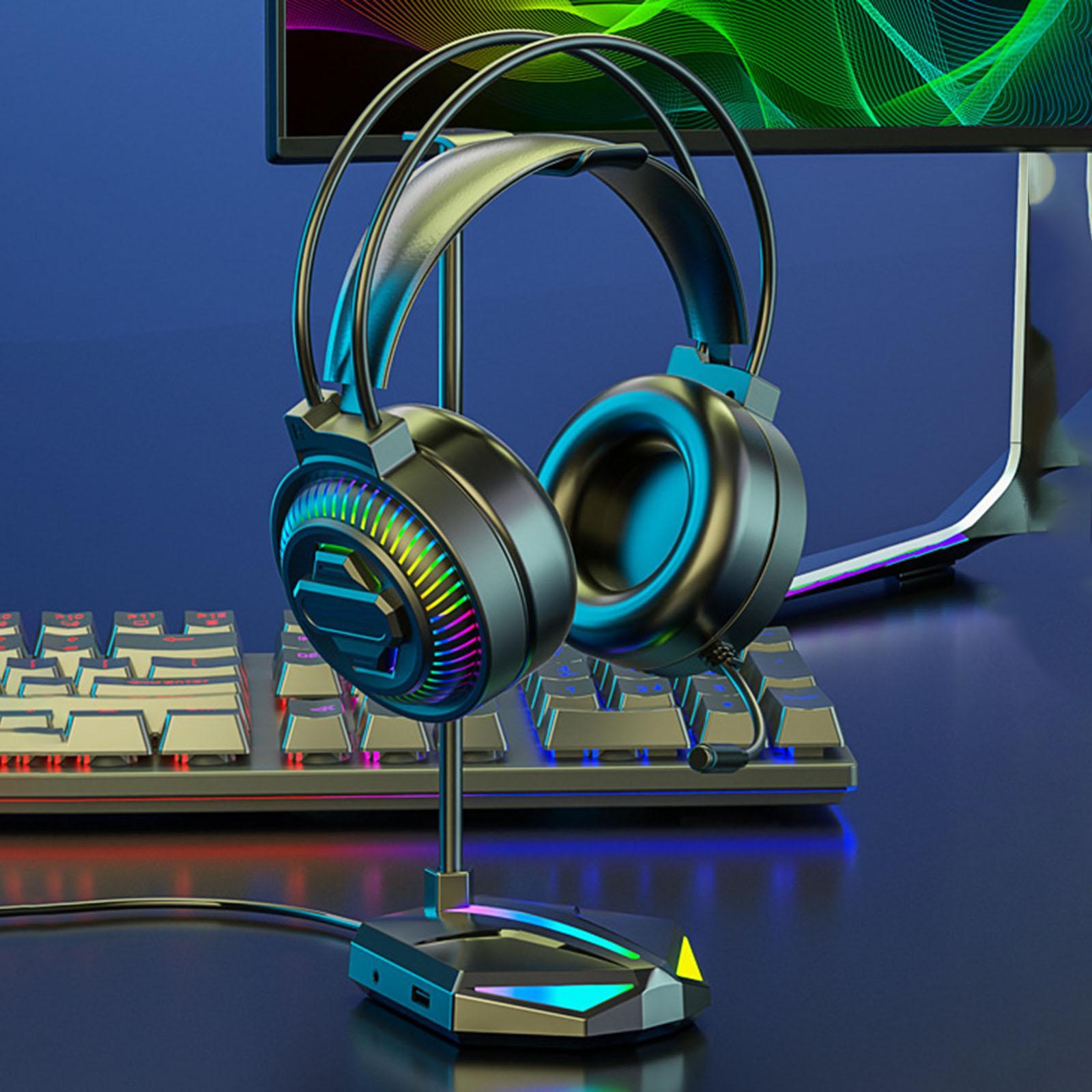 Gaming Headphone Wired 7-LED with Microphone for Computer Black USB