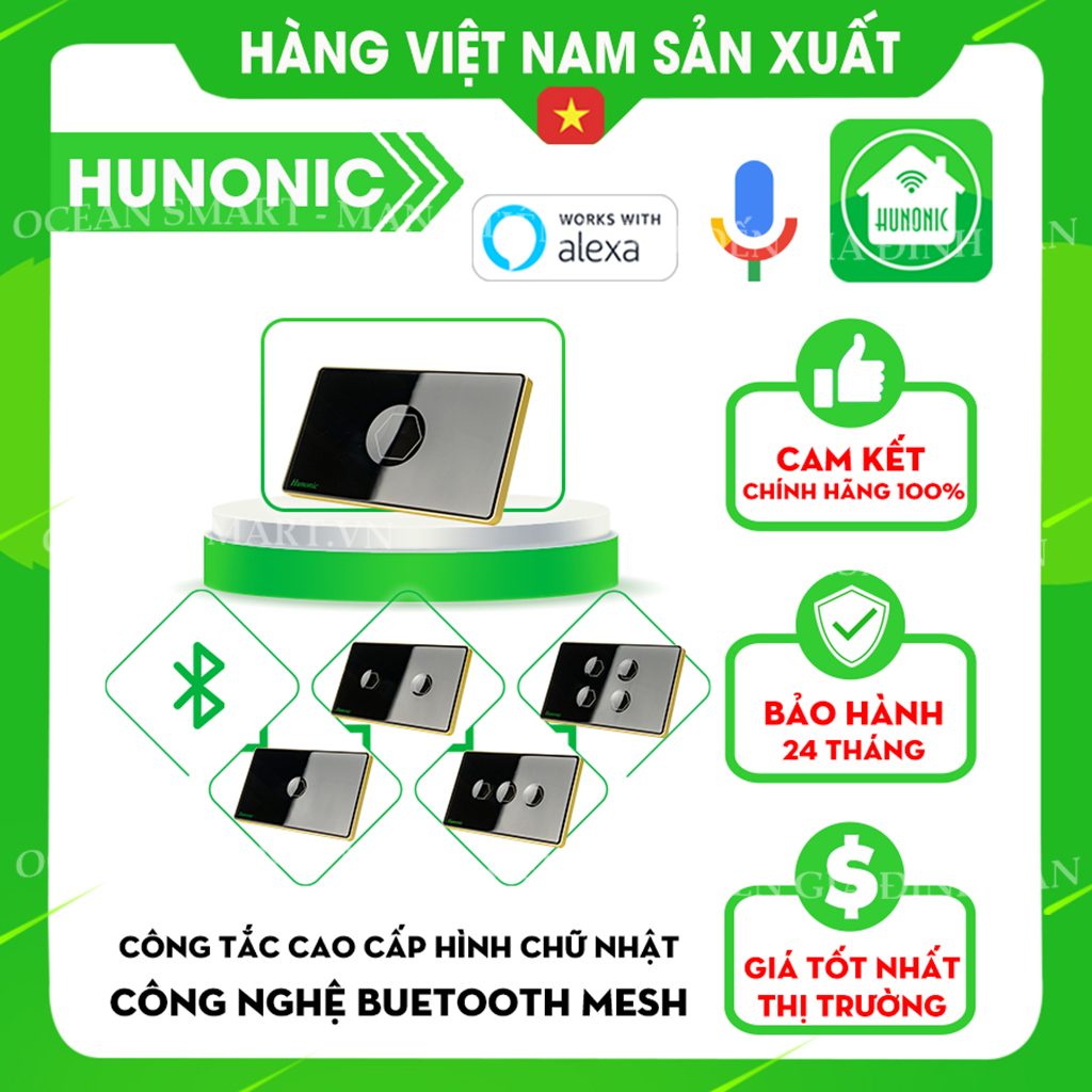 Hình ảnh Công Tắc Cảm Ứng Thông Minh Hunonic Premium, Công Tắc Điều Khiển Từ Xa Qua Điện Thoại Viền Vàng - HNPRECD