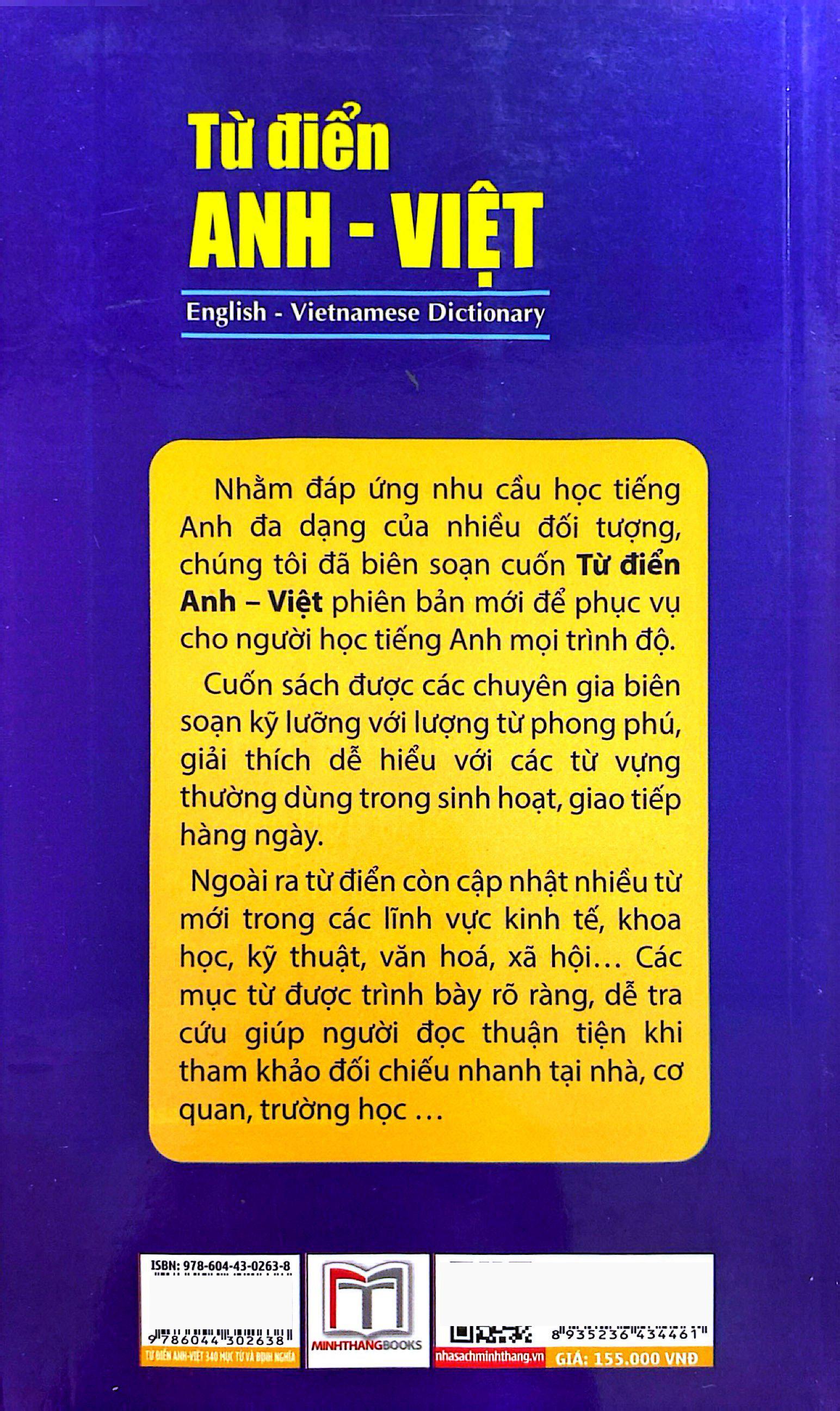 Sách - Từ Điển Anh-Việt - 340.000 Mục Từ Và Định Nghĩa (Tái Bản 2024)