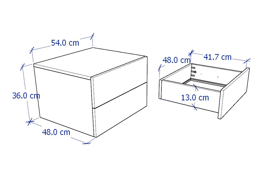 NOVA, Tủ táp đầu giường 2 ngăn kéo cở lớn DRA_080, 54x48x36cm