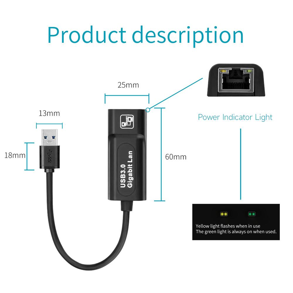 Portable Network Card Converter USB3.0 to RJ45 Gigabit Network Card Adapter High-speed Transmission Wide Compatibility