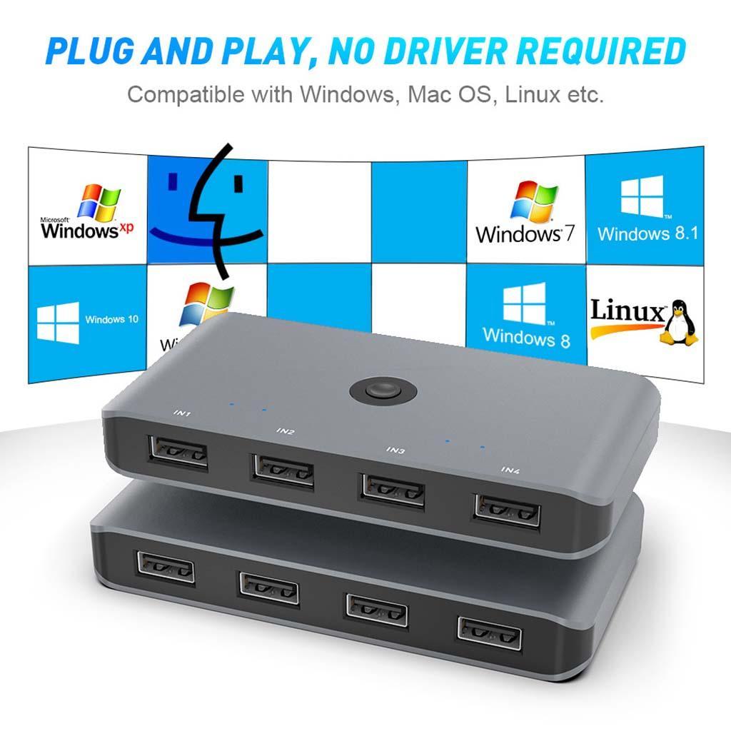USB 2.0 Peripheral Switch Adapter KVM Switch for Printer, Scanner One-Second