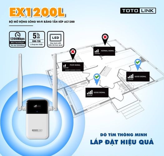 TOTOLINK EX1200L - Thiết Bị Mở Rộng Sóng Wi-Fi Băng Tần Kép AC1200 - Hàng Chính Hãng