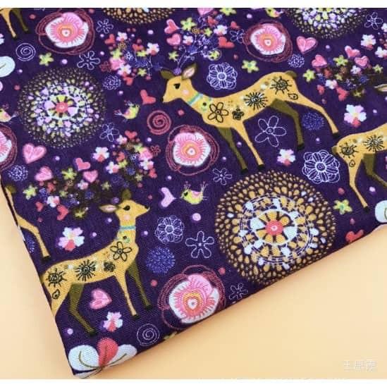 Vải Bố Vải Canvas Decor Trang Trí May Rèm, Màn Cửa Sổ, Khăn Bàn, Khăn Picnic, Phông Chụp Ảnh Họa Tiết Hươu Tím