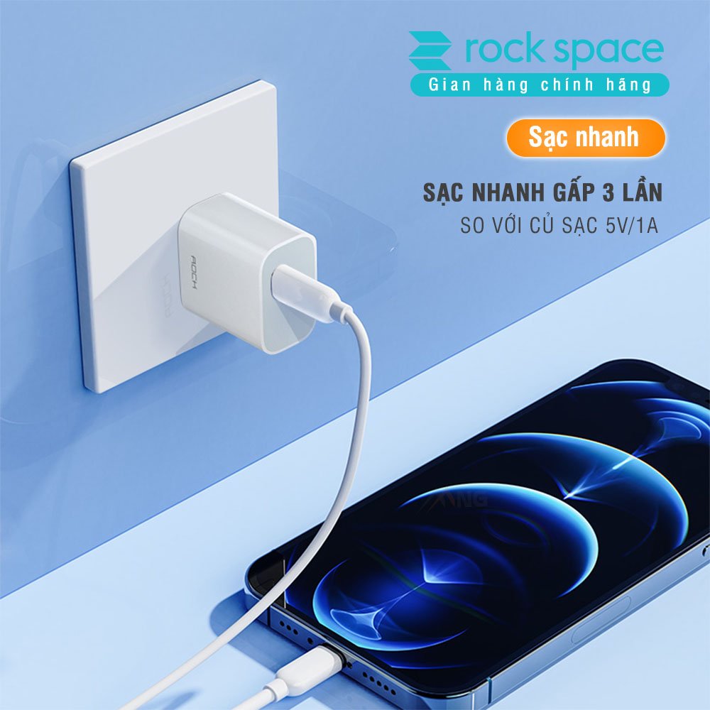 Bộ sạc nhanh PD 20W cho iP Rockspace T18 củ sạc nhanh chống cháy nổ hàng chính hãng-Bảo hành 12 tháng