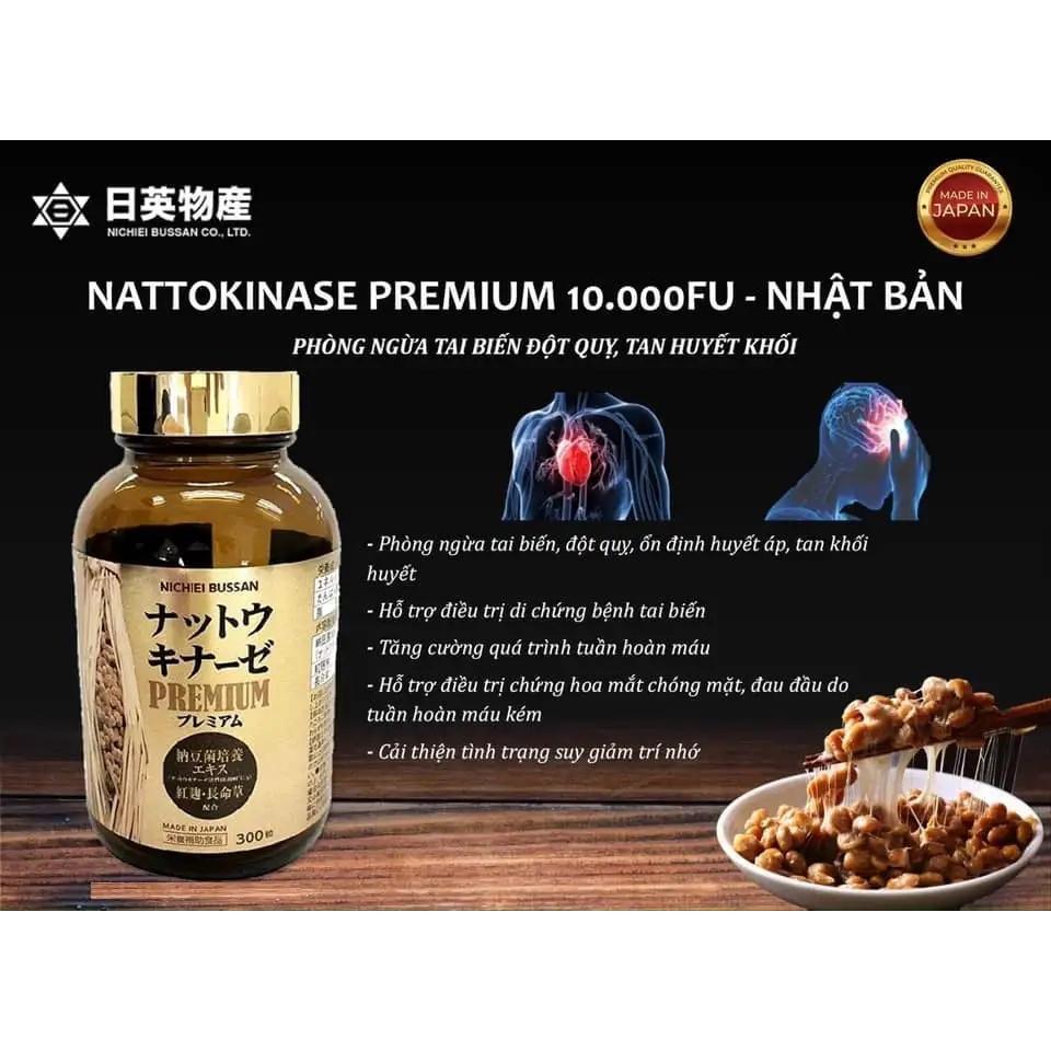 Viên uống hỗ trợ điều trị tai biến Nichiei Bussan Nattokinase Premium 10.000FU 300/60 viên (Nội địa Nhật Bản