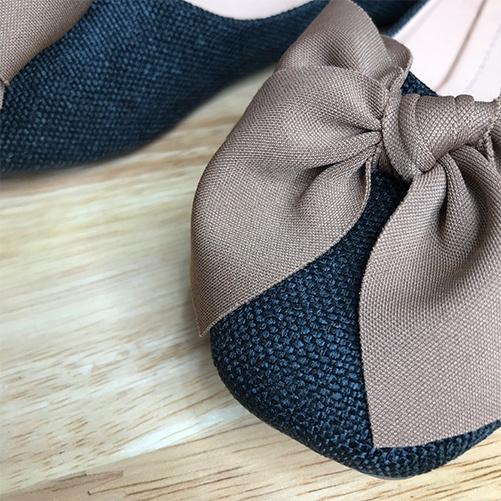 Dép nữ, giày búp bê đế bệt có nơ cực dễ thương, mũi vuông rất sang và xinh