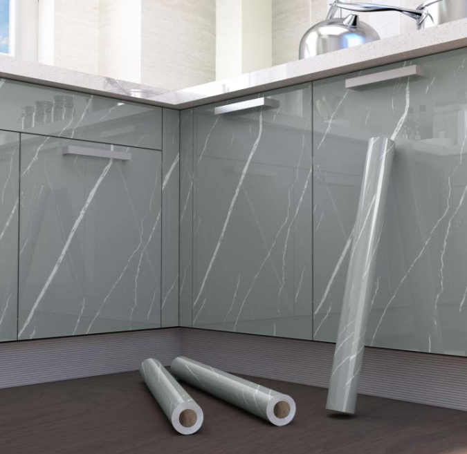 5M GIẤY DECAL DÁN BẾP TRÁNG NHÔM CÁCH NHIỆT KEO SẴN KHỔ 60CM MẪU VÂN ĐÁ MỚI NHẤT DB023 XÁM NHẠT SỢI TRẮNG