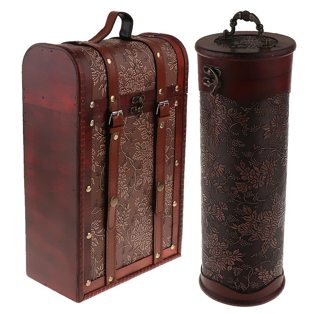 2pcs Wood Double Bottle Wine Case with Top Handle Hinged Lid Carrier-1/2 Bottle