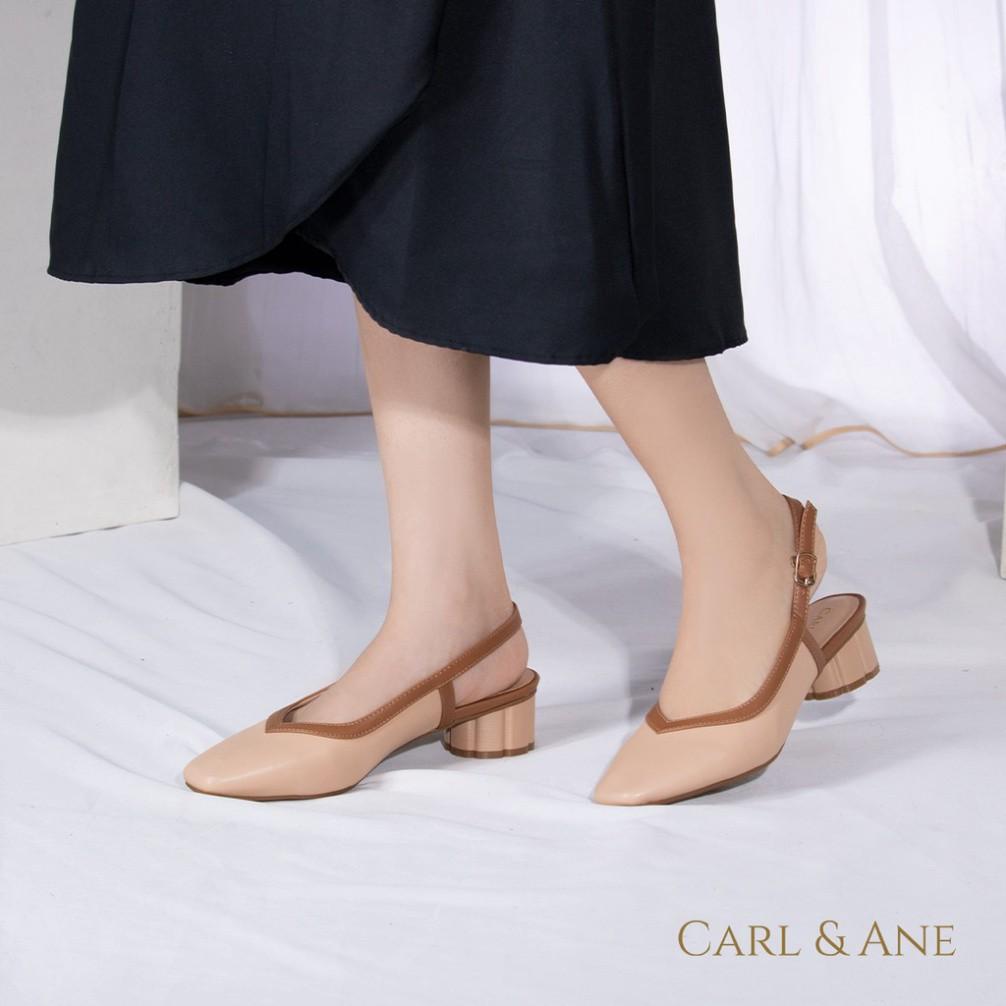 Carl &amp; Ane - Giày cao gót mũi vuông hở gót phối dây cao 3cm màu kem nhạt