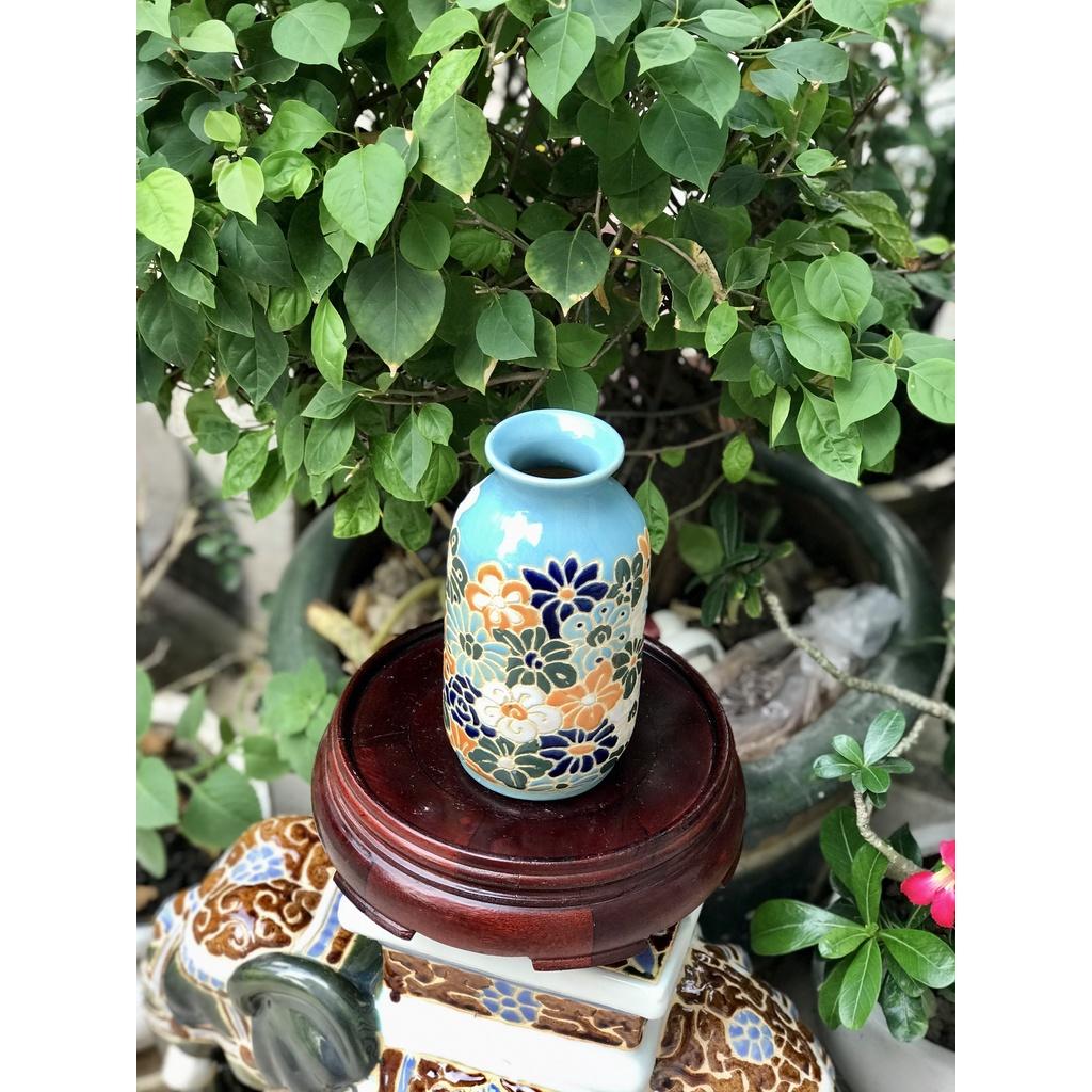 BÌNH BÁCH HOA MIỆNG XANH DƯƠNG THON GỐM NAM BỘ TRANG TRÍ DECOR,BÌNH CẤM HOA