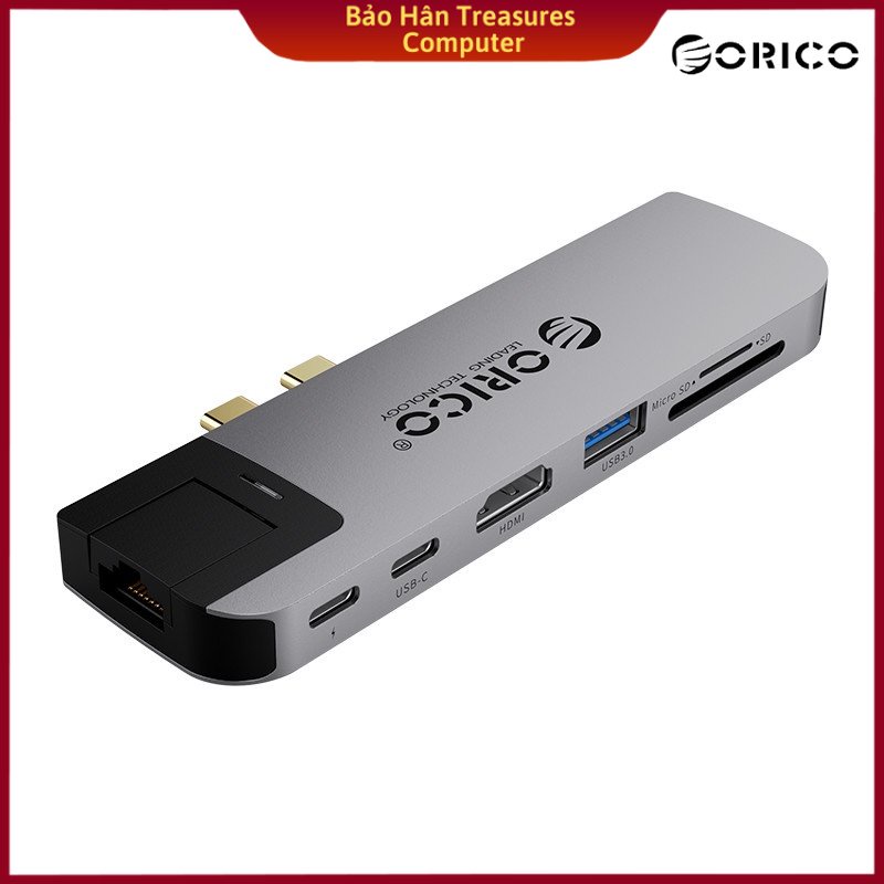 Dock Sạc Chuyển Đổi Orico 2CT-8HR-GY 8 Trong 1 Type C Thunderbolt3 MacBook HDMI 4K@30Hz/ PD 100W Max/ USB(3.0/2.0) TF/SD RJ45 - Hàng Chính Hãng