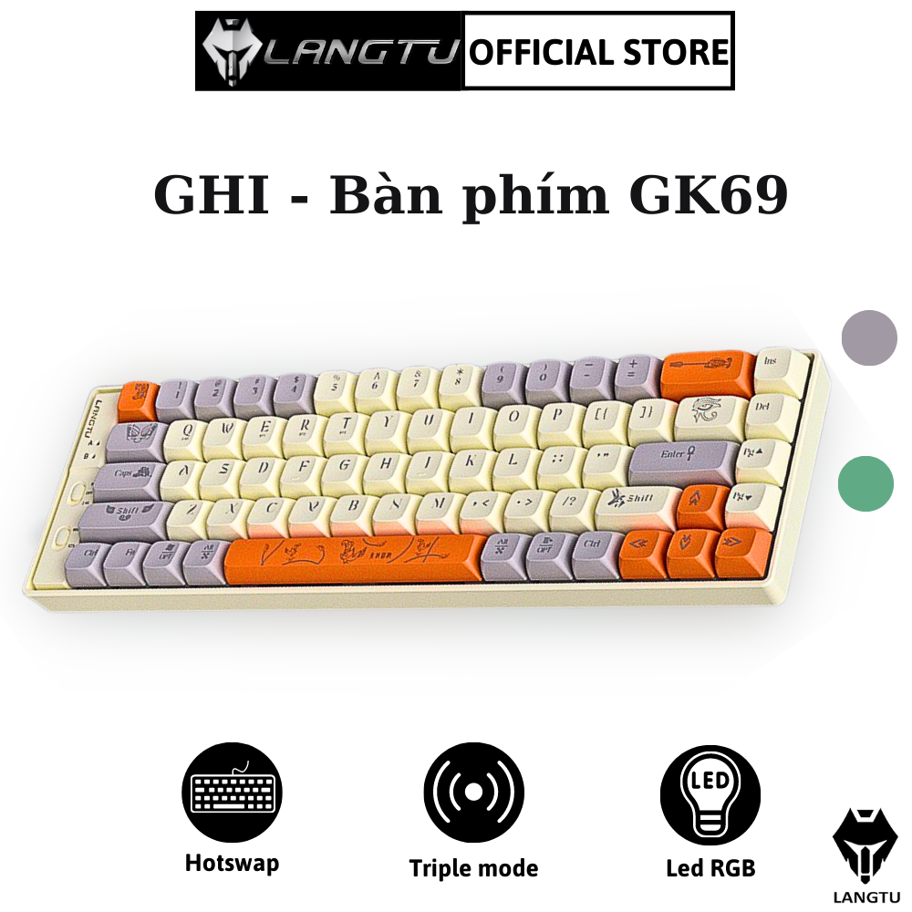 Bàn Phím Máy Tính Cơ Gaming Hotswap Langtu GK69 Triple Mode Không/Có Dây Hàng Chính Hãng