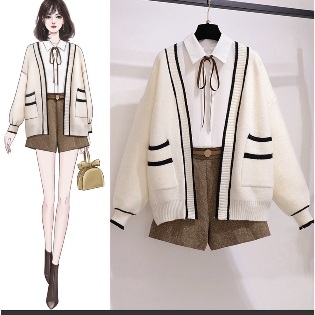 Áo khoác len cardigan nữ dáng dài chạy viền AL070