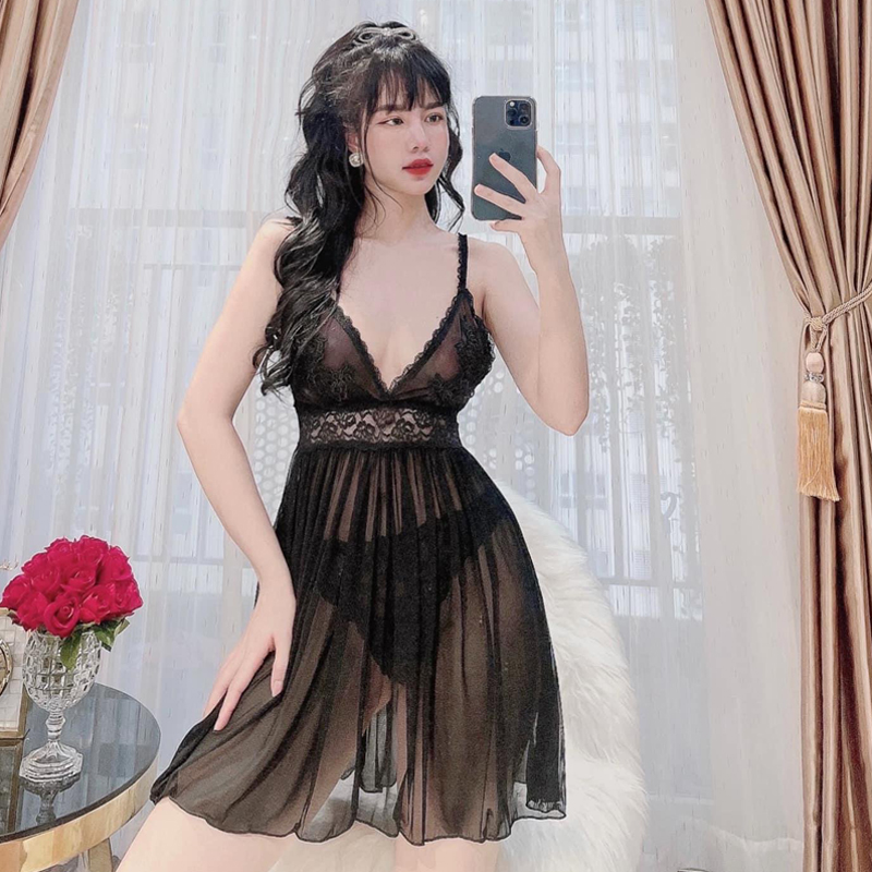 Váy ngủ ren xuyên thấu sexy gợi cảm Q162 - Đồ ngủ sexy - Đầm ngủ nữ - Váy ngủ mặc nhà