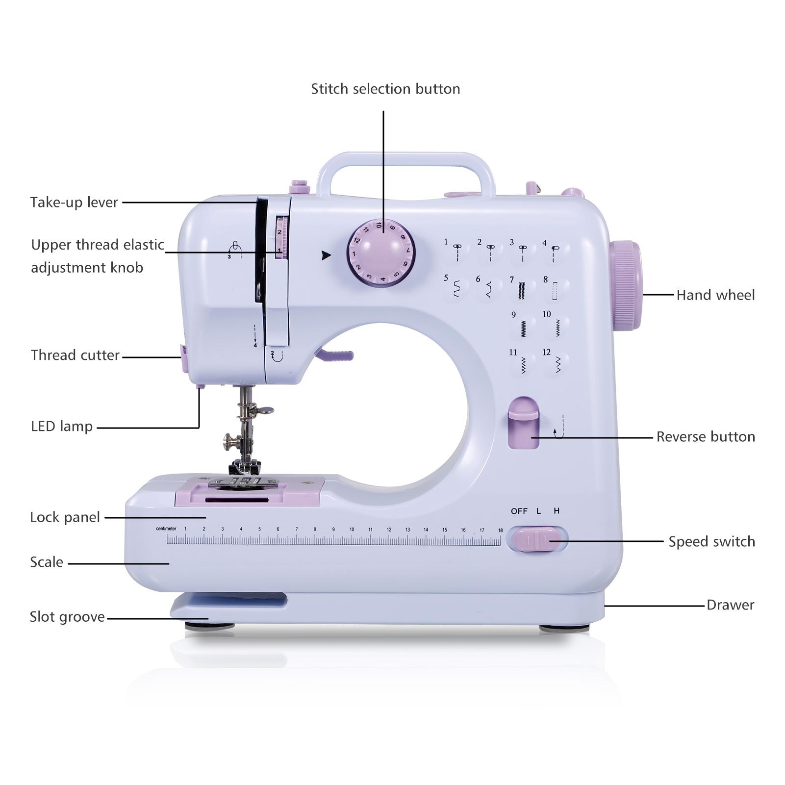 Portable Sewing Machine Electric Household Crafting Mending Mini Sewing Machines 12 Stitches 2 Speed with Foot Pedal