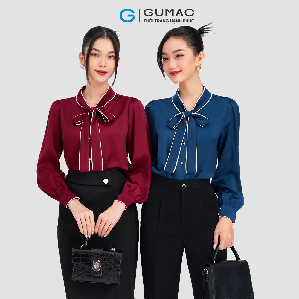 Áo kiểu nơ phổi viền GUMAC AD03057