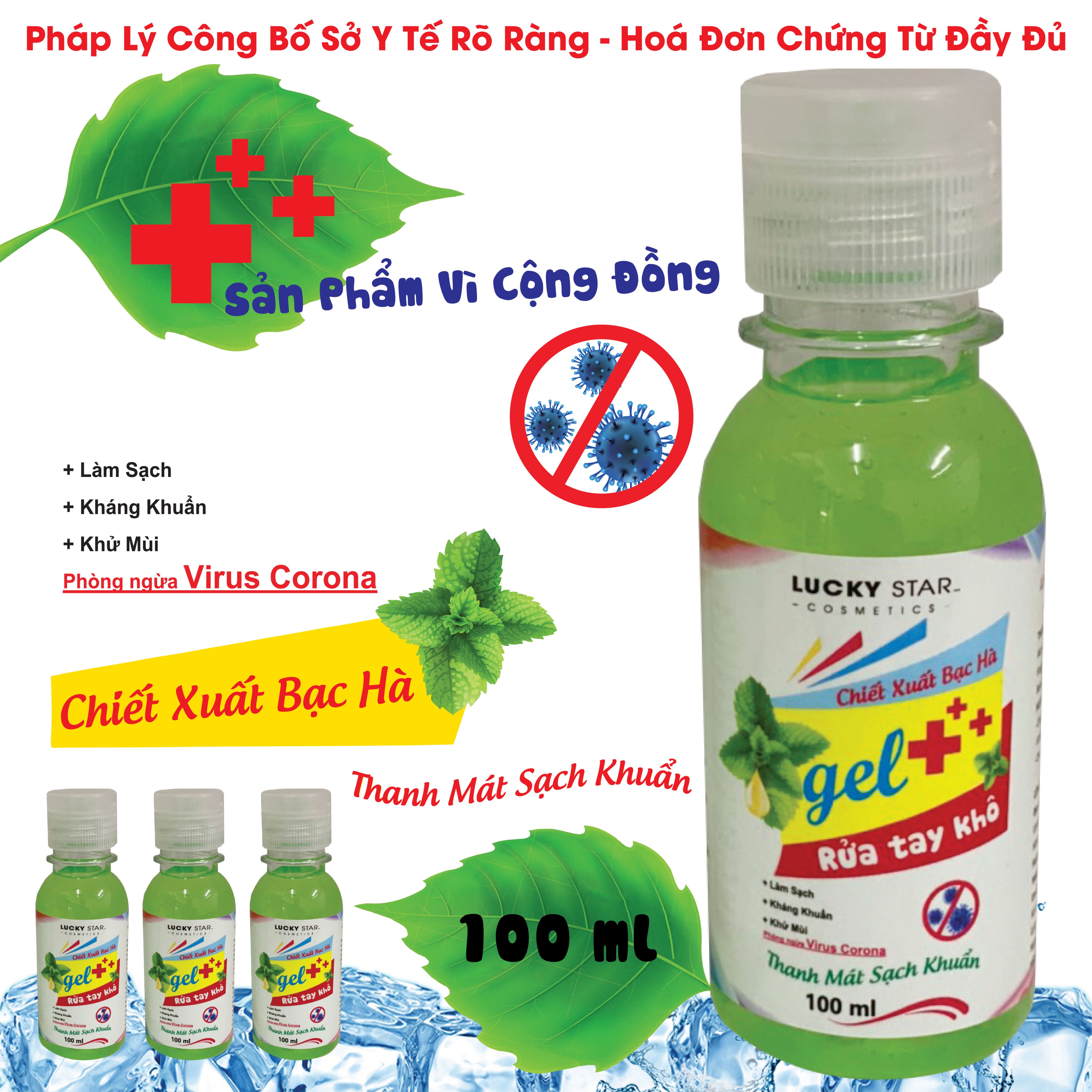 Nước Rửa Tay Khô Lucky Star 3 chai x 100Ml- Hương Bạc Hà