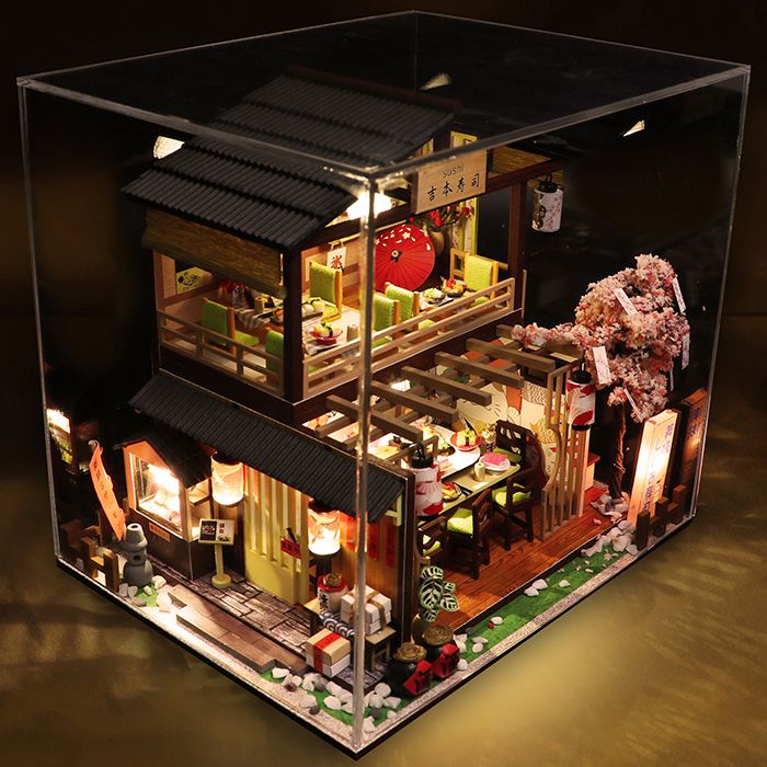 Mô hình nhà DIY Doll House Gibbon Sushi Kèm Mica Chống bụi