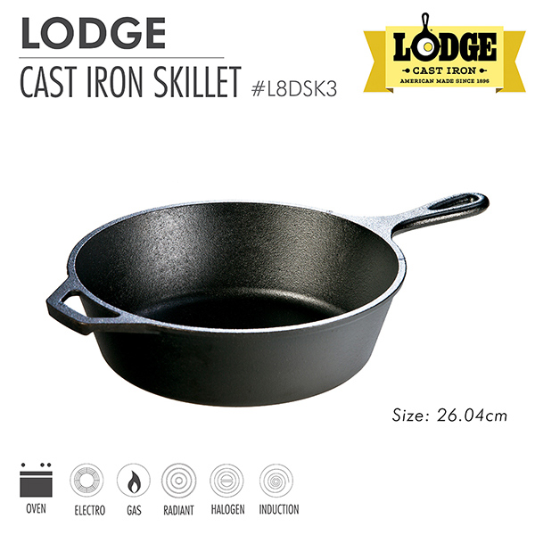 Chảo gang sâu lòng Lodge 26cm - L8DSK3.Chảo dùng xào, rang, chiên, rán, nướng, áp chảo thực phẩm