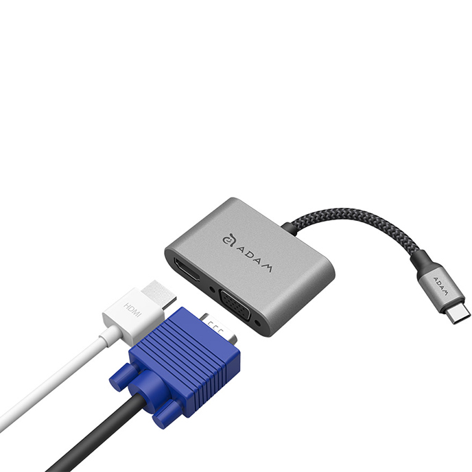 Cổng Chuyển Adam Elements 2 in 1 USB-C CASA to HDMI & VGA - Hàng Chính Hãng