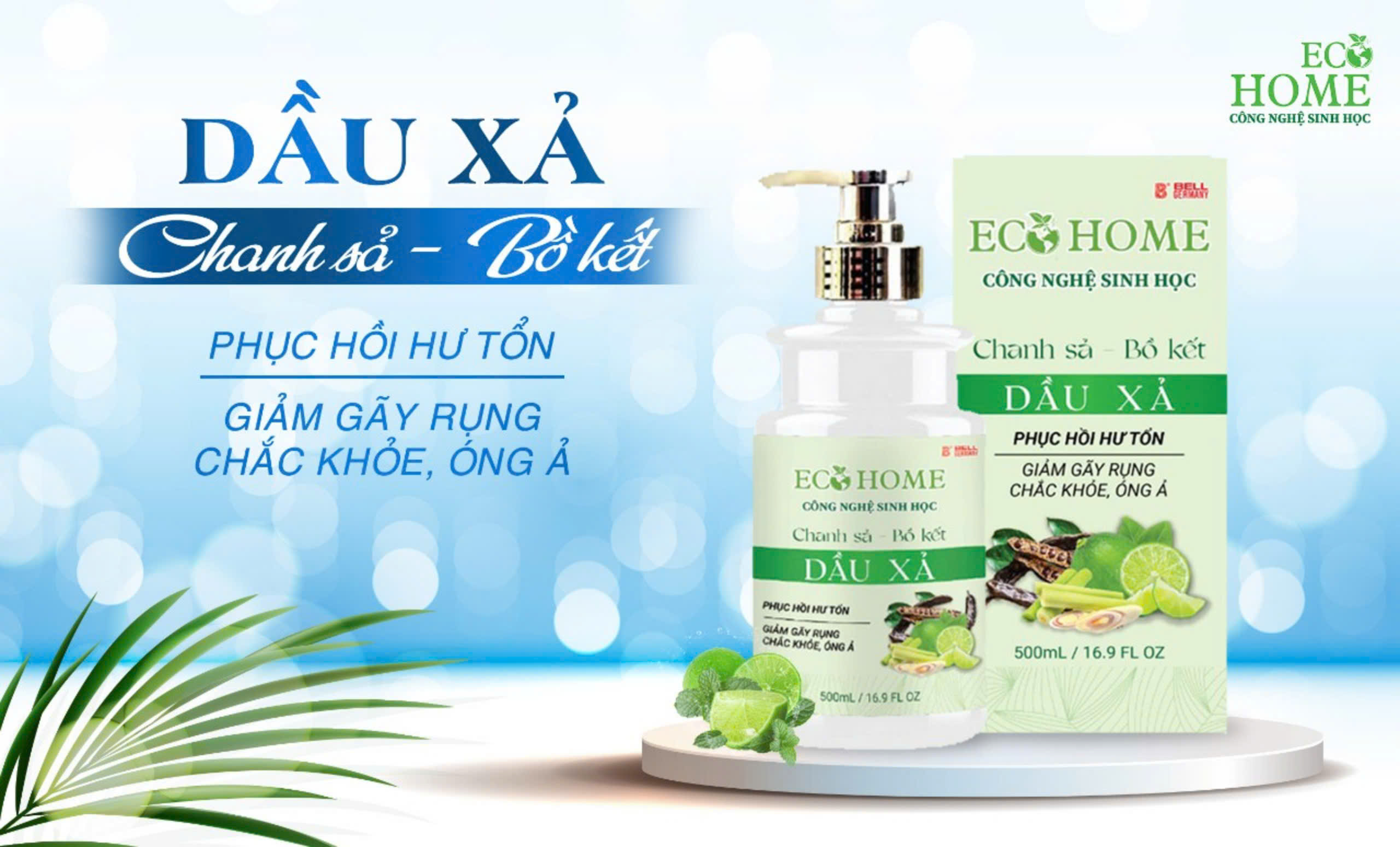 Dầu Xả Chanh Sả Bồ Kết Công Nghệ Sinh Học-ECOHOME Kim Ngân Store Giúp Phục Hồi Tóc Hư Tổn, Giảm Gãy Rụng Tóc Chai 500ml