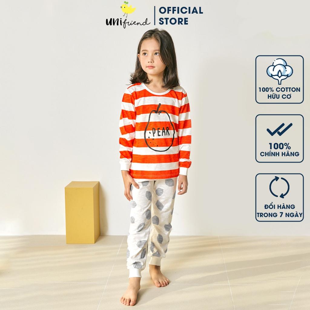 Bộ đồ dài tay mặc nhà cotton mịn cho bé gái U1001 - Unifriend Hàn Quốc, Cotton Organic