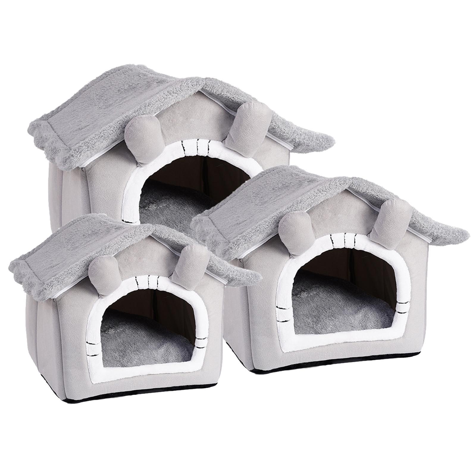 Warm Cave Sleeping Bed Puppy Nest for Cats and Small Dogs, Light Gray