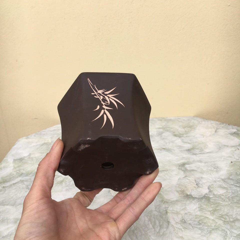 Chậu bonsai Lục loe mini đất nung màu đen gốm Bát tràng 1 size BM-128
