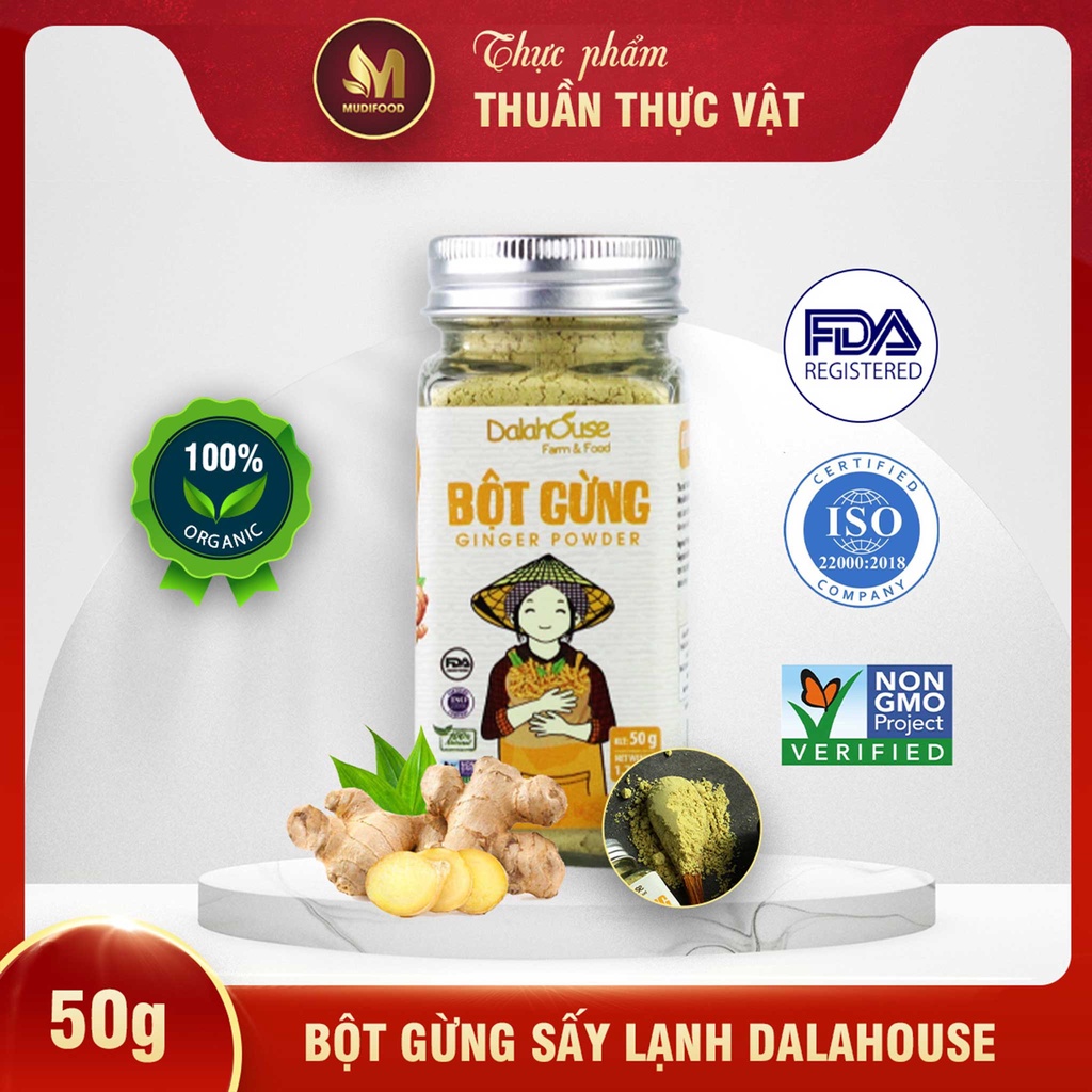 Bột Gừng Sấy Lạnh Dalahouse 50 Gram, Bột Gia Vị Hữu Cơ Nguyên Chất Công Nghệ Tiêu Chuẩn Châu Âu - Hỗ Trợ Tiêu Hóa, Lưu Thông Máu, Kích Thích Toát Mồ Hôi, Hỗ Trợ Kháng Khuẩn, Kháng Viêm, Làm Ấm Cơ Thể, Phòng Ngừa Cảm Cúm, Hạn Chế Đau Nửa Đầu