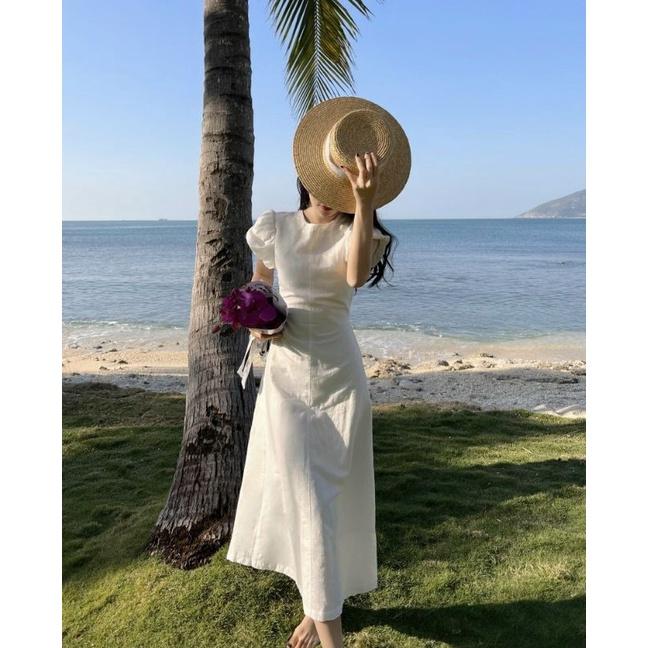 ĐẦM MIDI TRẮNG CUTOUT LƯNG RÚT DÂY