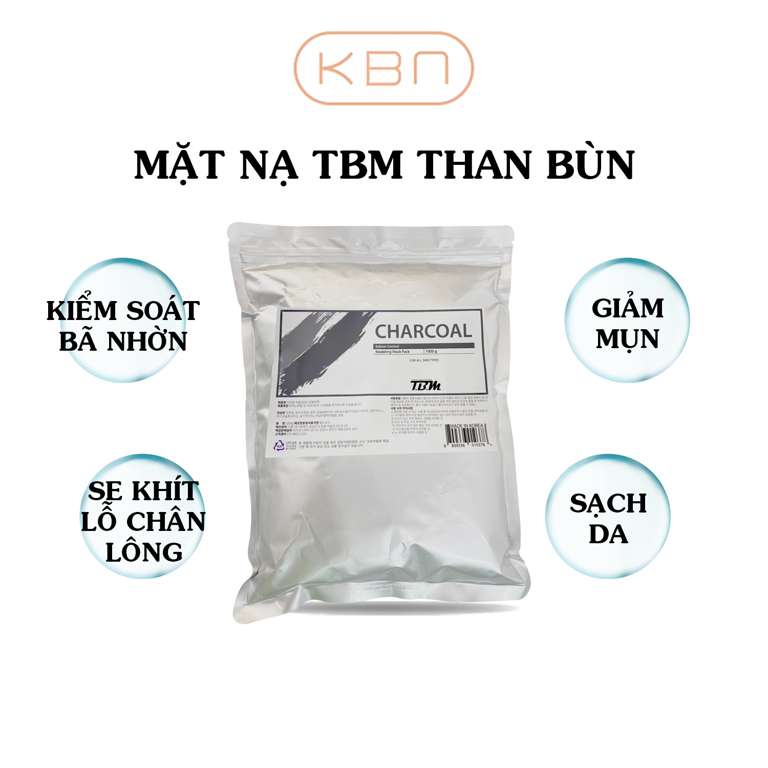 Bột Mặt Nạ Than Hoạt Tính TBM Hàn Quốc 1000g - Kiểm Soát Bã Nhờn, Mụn Đầu Đen, Se Khít Lỗ Chân Lông (Hàng Chính Hãng)