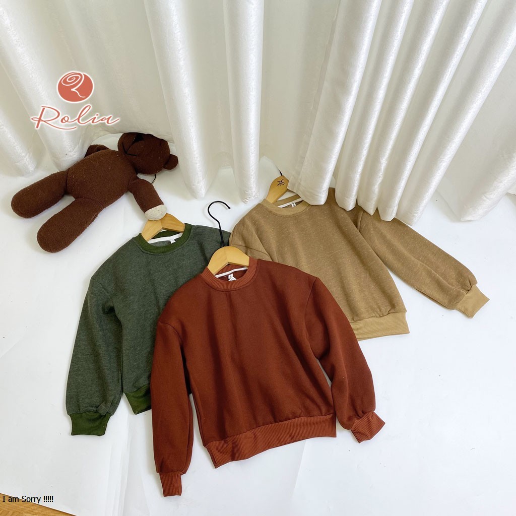 Áo nỉ thu đông cho bé trai gái ROLIA, chất dày dặn ấm áp, kiểu dáng Hàn Quốc A02