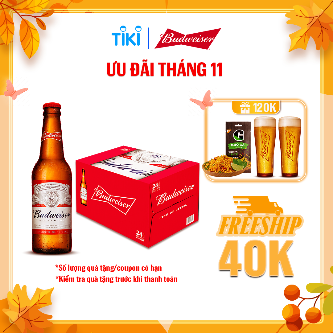 Thùng 24 Chai Bia Budweiser Chính Hãng