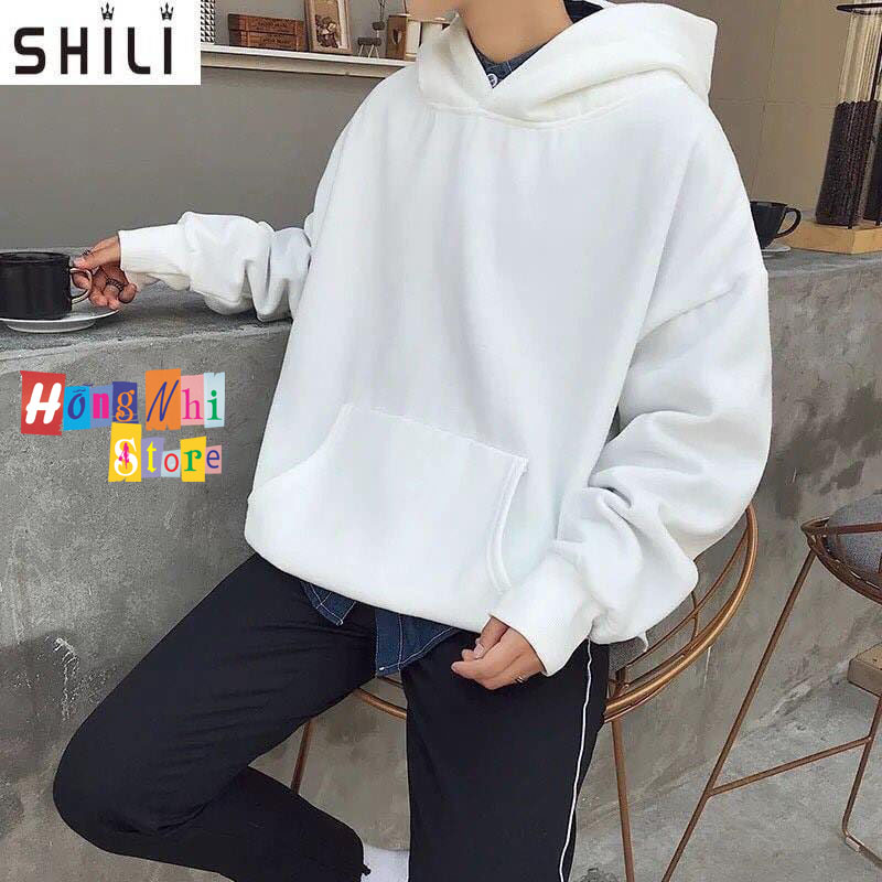 Áo Hoodie Trơn Màu Trắng Cao Cấp Dáng Rộng Unisex Nam Nữ Mặc Được - MM