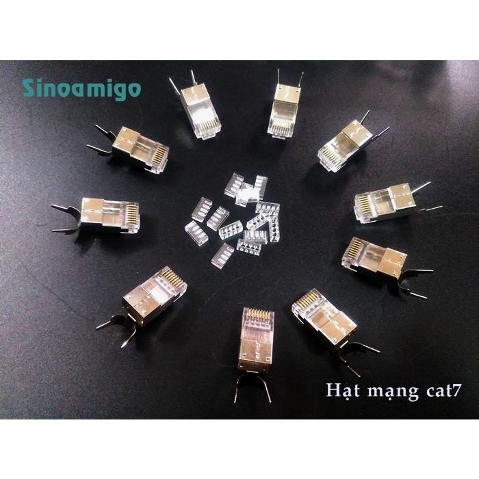 Đầu bấm mạng cat6A/ Cat7 kèm đầu chụp màu trong suốt chính hãng Sinoamigo nhập khẩu (hộp 100 hạt)