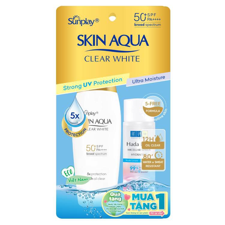 Kem chống nắng Skin Aqua dưỡng trắng, kiểm dầu, dùng hàng ngày dạng sữa Sunplay Skin Aqua Clear White Eco Việt Nam SPF50, PA++++ 55g